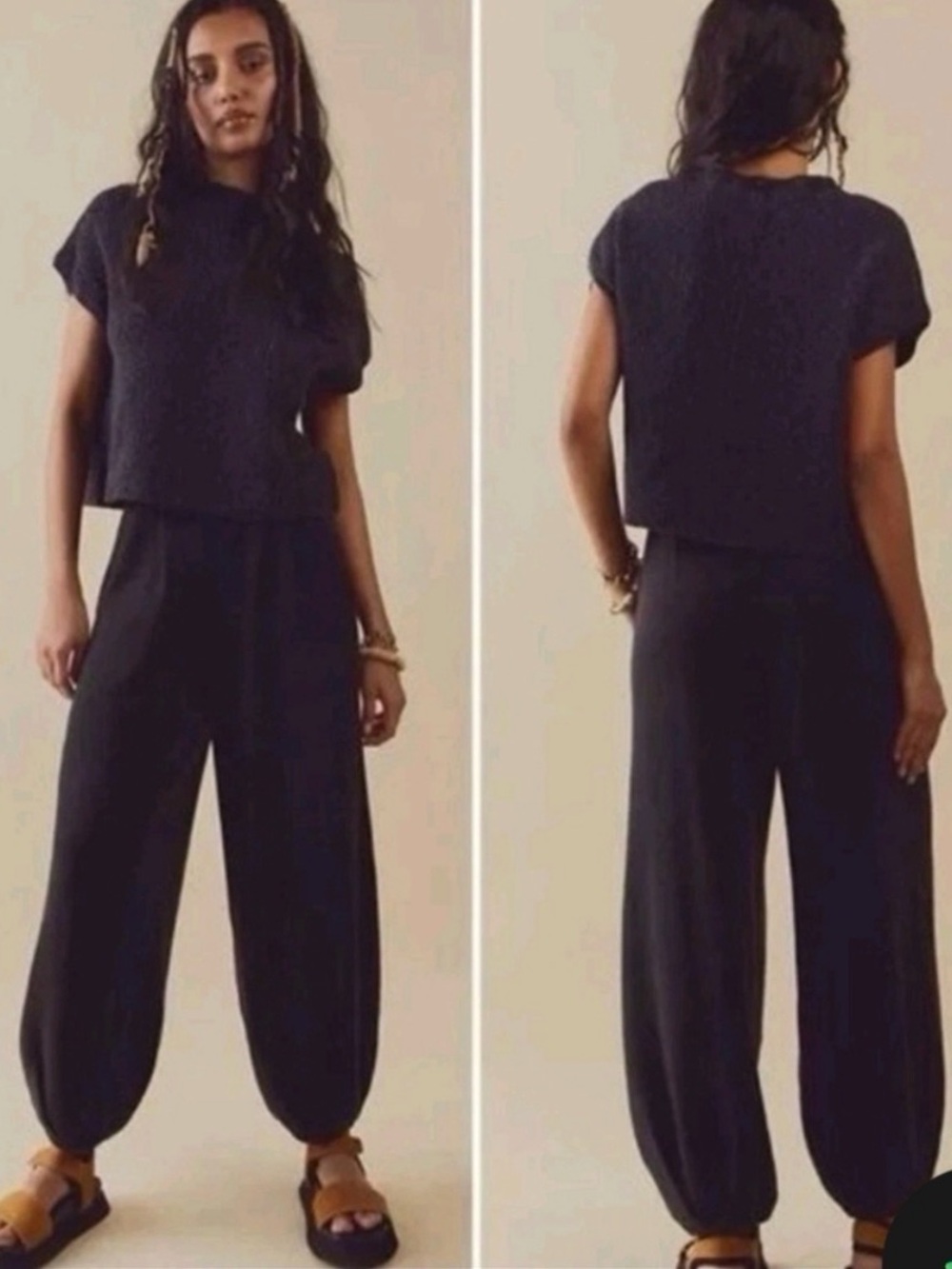 Free People Beach Freya Balloon Pant Set M in Black